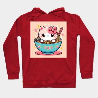 Little Pink Cat in a Ramen Bowl Hoodie